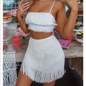 White Fox Boutique Fringe Skirt Set